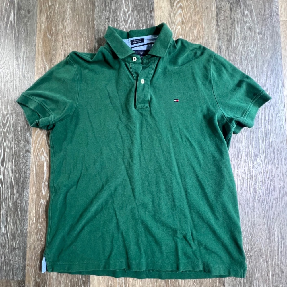 Tommy Hilfiger Polo Shirt Mens Size M Green Custom Fit Short Sleeve Logo